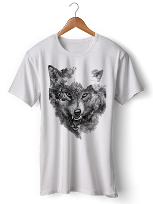 تی شرت طرح حیوانات Wolf Tattoo