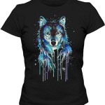 تی شرت زنانه حیوانات طرح watercolor wolf